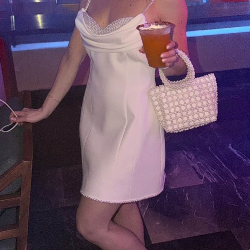 Elegant White Dress with Pearl Accents